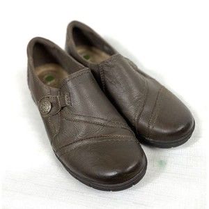 Earth Origins Norah Women’s Size 8.5M Brown Leather Slip On Shoe Flats Stretch